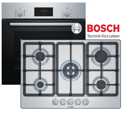 Gas Herdset Autark Gasherd Bosch Elektro Backofen + Gas Kochfeld Edelstahl 75 cm - Bild 1 von 4