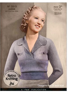 1930s Esme Autumn Jumper Knitting Pattern Copy Bust 32 - Image 1 of 2