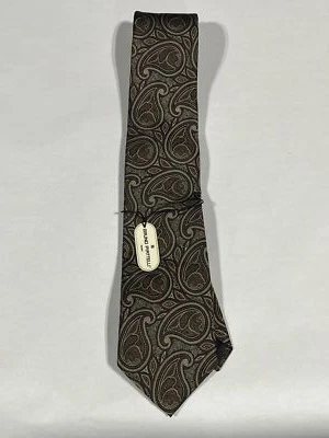 男式 Bruno Piattelli 棕色佩斯利纯丝绸手工制作领带尺寸超长新品 — 第 1/4 张图片