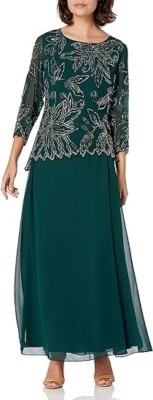 Vestido para mujer J Kara manga 3/4 floral con cuentas pop over cazador/mercurio talla 12 Foto 1 de 4