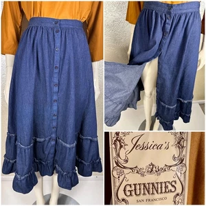 Vintage 1970s Ladies GUNNE SAX Jessica McClintock Blue Denim Skirt Prairie Boho - Picture 1 of 12