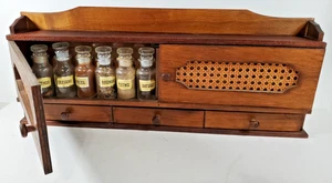 Vtg Spice Rack 12 Jar Wood Wall Hanging 2 door 3 Drawer  JAPAN 22 5/8"W 9 1/4"T - Picture 1 of 19