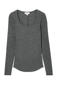 BNWT COS Scoop Neck Merino Wool Long Sleeve Top Fitted Dark Grey Melange XS - Picture 1 of 1