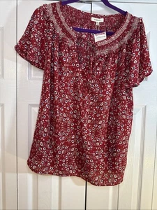New With Tags Max Studio Women’s Red Floral Flutter Sleeve Blouse Size Medium - Picture 1 of 8