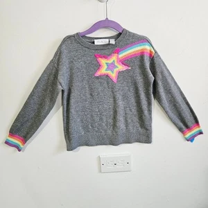 Children's Place Kids S 5/6 Rainbow Sequin Shooting Star Crewneck Sweater Gray - Picture 1 of 5