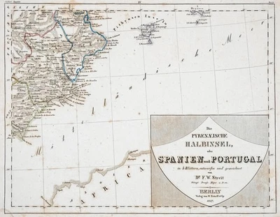 Spanien Portugal Landkarte 4 Stahlstich von Streit 1837 Passepartout - Bild 1 von 4