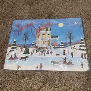 VTG Season’s Greeting Christmas Holiday Placemats Paper 50 Pieces RARE HTF 19x14 - Picture 1 of 4