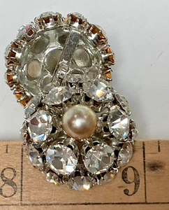 vintage 1" crystal dome pearl silver shank 3pcs made in Czechoslovakia - Picture 1 of 9
