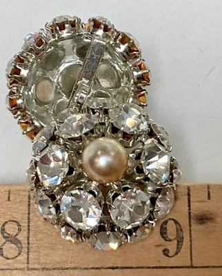 vintage 1" crystal dome pearl silver shank 3pcs made in Czechoslovakia - Image 1 of 4