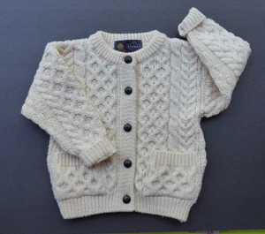 Vintage Blarney Woolen Mills Sweater Youth Small Cream Irish Knit Cardigan 90s - Picture 1 of 4