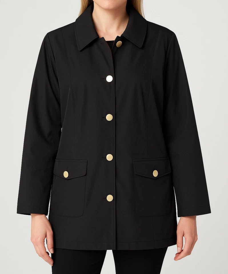 Dennis by Dennis Basso 黑色夹克 XL 金色纽扣格子衬里(C4)!! — 第 1/4 张图片