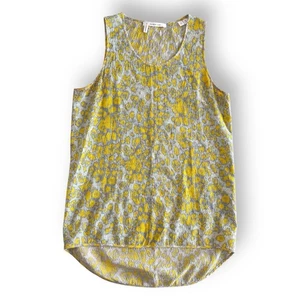 Derek Lam 10 Crosby Women's Size 0 Sleeveless Silk Blouse Yellow Blue Floral - Picture 1 of 11