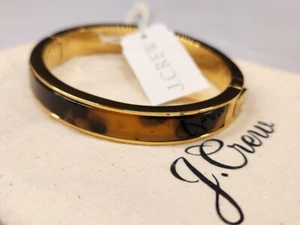 J Crew Tortoise and Gold Tone Side Hinge Bracelet New with Tags Canvas Gift Bag - Picture 1 of 6