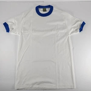 Vintage 80s T-Shirt Blank Mens S Blue Ringer Deadstock Jerzees Poly Cotton 50/50 - Picture 1 of 7