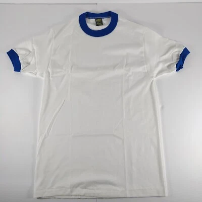 Винтажная футболка 80-х без рисунка мужская S синий звонарь неиспользуемый запас джерси из поликоттона 50/50 - Изображение 1 из 4