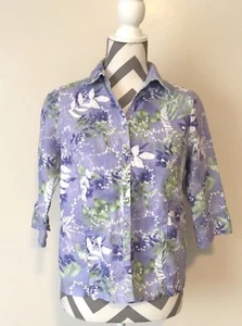 Blusa Top 100% Lino Colección JM Mujer 561 Petite Abotonada 3/4 Slv Talla 4 P - Imagen 1 de 6