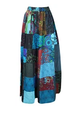 Gypsy Patchwork Cotton Maxi Skirt Elastic Waist Bohemian Flared Swing Skirts S/M