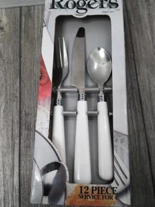 SERVICE FOR 4 (12 PCS) by STANLEY ROGERS FLATWARE W/ WHITE HANDLES - Picture 1 of 6