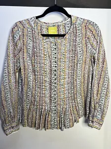 Maeve Blouse Womens S Floral Pleated Peplum Long Sleeve Cottage Prairie Feminine - Picture 1 of 14