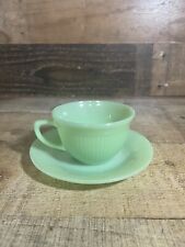 Fire King Jadeite Green Jane Ray Ribbed Cup and Saucer Set Made USA