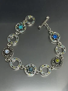 Patricia Locke USA Signed Silvertone Swarovski Multicolor Crystals 6.7” Bracelet - Picture 1 of 7