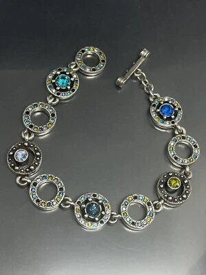 Patricia Locke USA Signed Silvertone Swarovski Multicolor Crystals 6.7” Bracelet - Image 1 of 4
