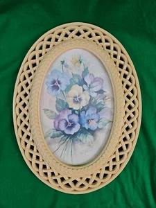 Vintage Home Interiors Oval Frame Lattice Frame Fran Anderson Pansy HOMCO 2384   - Picture 1 of 9