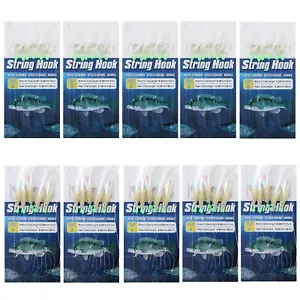 10 Packs Luminous Sabiki White Feather Skin String Hook Rigs Lures Size 4# & 8# - Picture 1 of 11