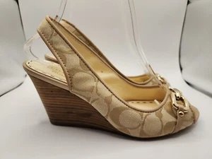 Coach Cynthia Signature Wedge Peep Toe Sandals 6.5 - Picture 1 of 8