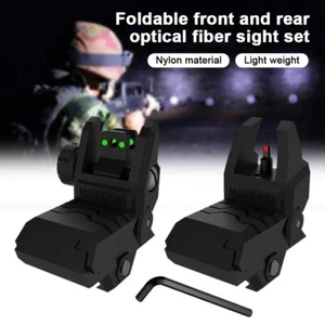 Tactical Front Rear Foldable Fiber Optics Sights Flip-up for 20mm Mount Rail - Picture 1 of 12