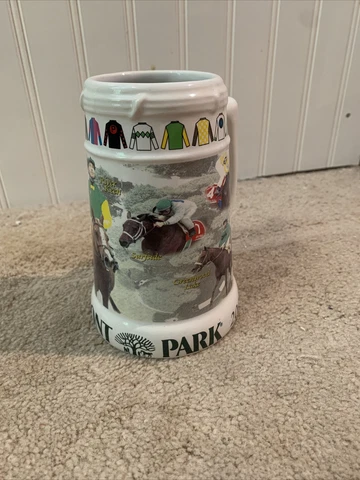 2000 Belmont Park Ceramic Beer Stein Mug Amherst Stable Jorge Chavez Cover