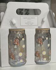 Cupcakes And Cashmere Set Of 2 Drinking Glasses With Straws & Lids - Mushrooms