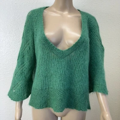 Blusa Top Odd Molly Recortada Mohair Kelly Verde Suéter Manga Acanalada Cuadrada 2 Foto 1 de 4