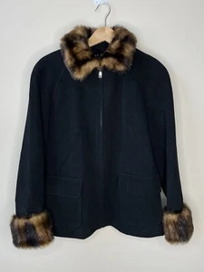 Fleet Street Gr. Medium Jacke Mantel Damen Wolle schwarz braun Fellausschnitt Reißverschluss - Bild 1 von 6