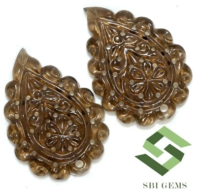 Par de piedras preciosas sueltas de cuarzo ahumado natural 44,92 CTS hechas a mano 34x24 mm Foto 1 de 4