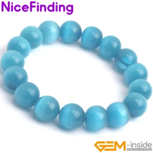 Blue Cat Eye Beaded Round Crystal Stretch Fashion Jewelry Bracelet Women Gift - Picture 1 of 34