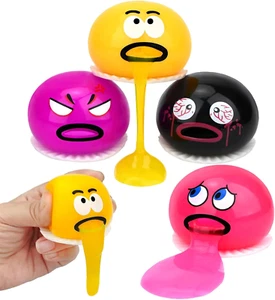 4 Pack Vomiting Stress Balls Fidget Toy Set, Puking Sucking Egg Yolk Ball, - Picture 1 of 12