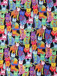Tela boho floral para gato algodón Patt# 7398 remanente negro telas de alta moda - Imagen 1 de 4