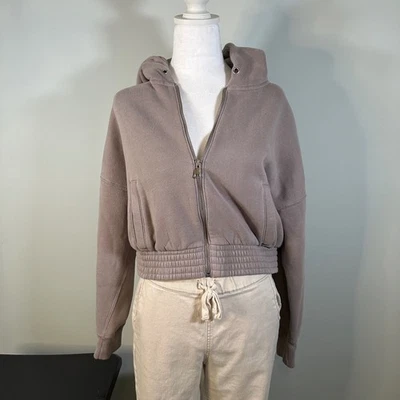 Sudadera con capucha recortada con cremallera completa gris Abercrombie & Fitch para mujer talla M Foto 1 de 4