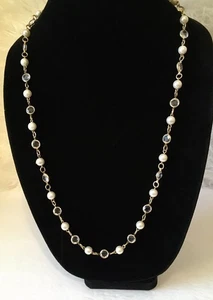 "Collar vintage de perlas de imitación de dos hermanas y cuentas de lucita con cara AB tono dorado 28""" - Imagen 1 de 8