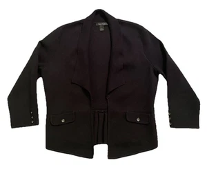 White House Black Market Womens Black Knit Blazer Jacket Sz L Open Front Light - Picture 1 of 9