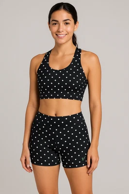 Polka Dot Workout Set Small Sports Bra & Shorts 2-Piece Active Gym Yoga Outfit - Image 1 of 4