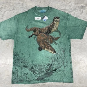 Vintage 90s Local Color Art Shirt Herren XL Green Sea Otter AOP Single Stitch USA - Bild 1 von 7