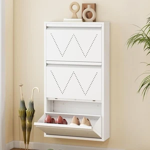 Zapatero estrecho de pared con 3 cajones abatibles, 50x15,2x105 cm blanco - Imagen 1 de 12