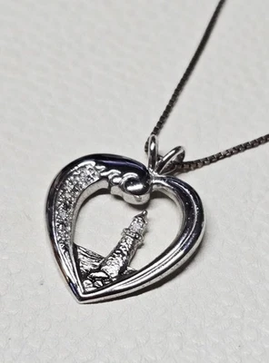 Collar Colgante Thomas Kinkade Diamante Esterlina Faro Corazón 18" Foto 1 de 4