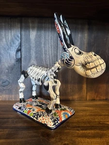 Talavera Mexican Day of the Dead Skeleton Figure Pottery Donkey Folk Art 10” - Picture 1 of 7