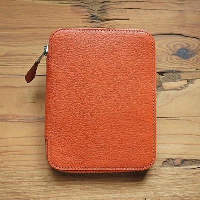 HERMES Agenda Zip Cover Round Zipper Organizer Pen Orange Leather Notebook Used - Image 1 of 4