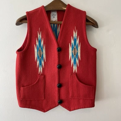 Ortegas Wool Hand Woven Button Vest Chimayo New Mexico Womens Small Red Chile - Image 1 of 4