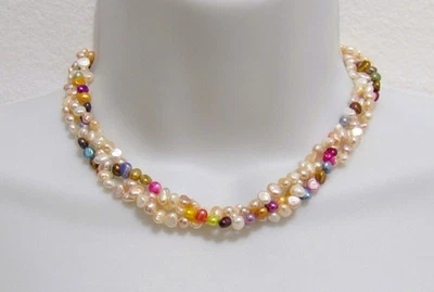 Multicolored Pebble Genuine Freshwater Pearl Necklace & Bracelet NK423 - Image 1 of 4