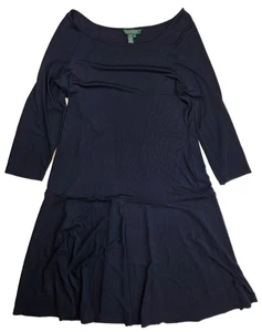Vestido para mujer Lauren Ralph Lauren azul marino cuello barco acampanado manga 3/4 MIdi talla XL - Imagen 1 de 4